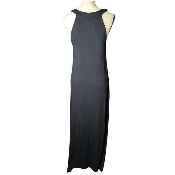 NEW Kensie Maxi Halter Dress Size S in Black with Long Fringe at Front Neckline - Picture 3 of 7